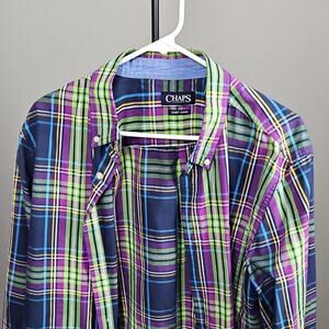 Chaps Men's Easy Care Plaid Long Sleeve Button-Down Shirt Multicolor Size L